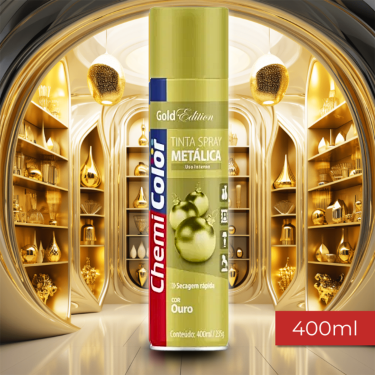 Spray Metálica Ouro- Acabamento Dourado Brilhante - Chemicolor