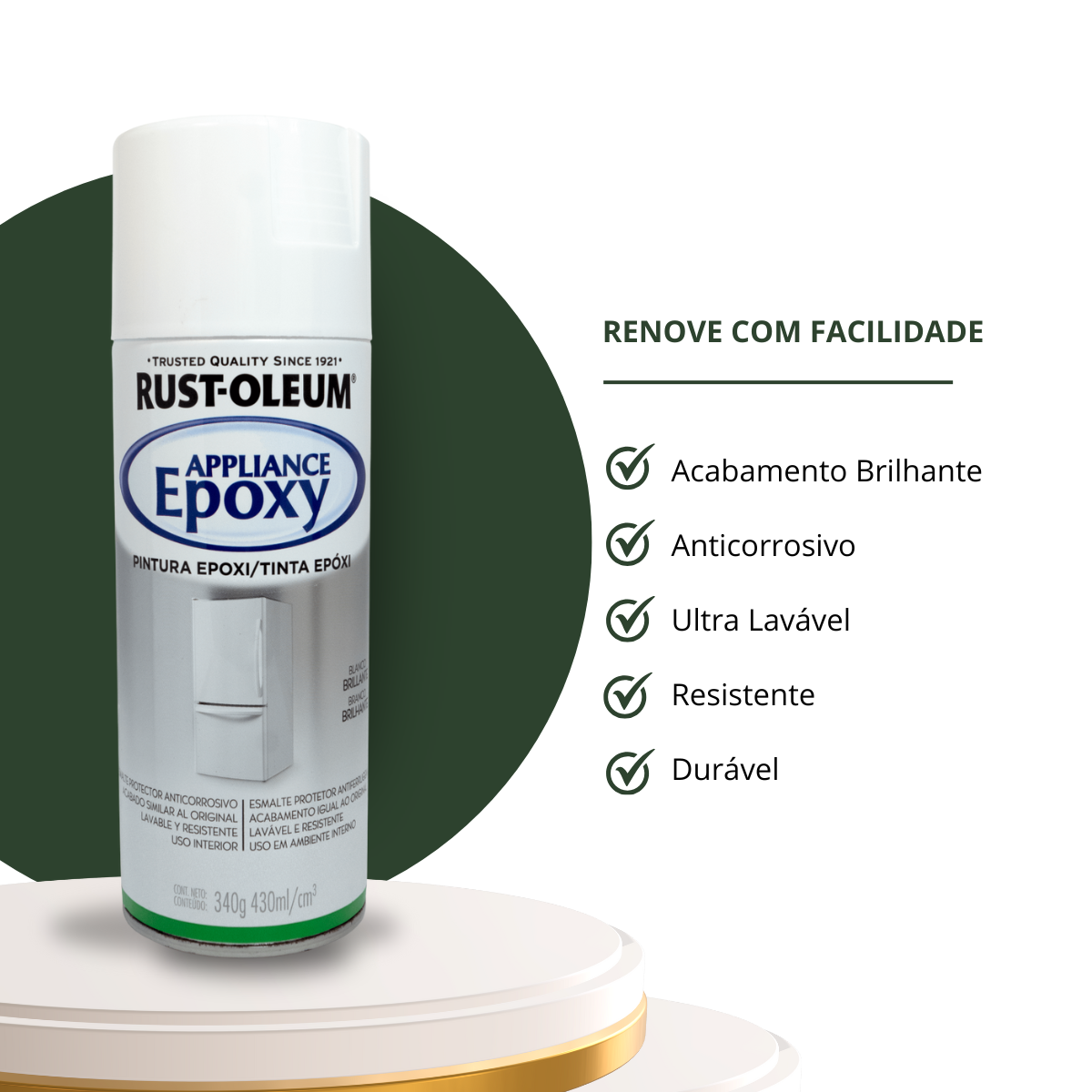 Tinta Epóxi em Spray Rust-Oleum Branco Brilhante 430ml – Alta Resistência para Metais