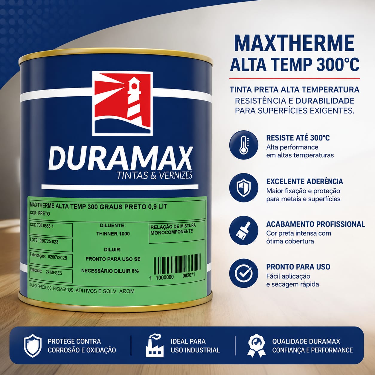 Tinta Maxtherme Alta Temp 300°C Preto 0,9L Duramax