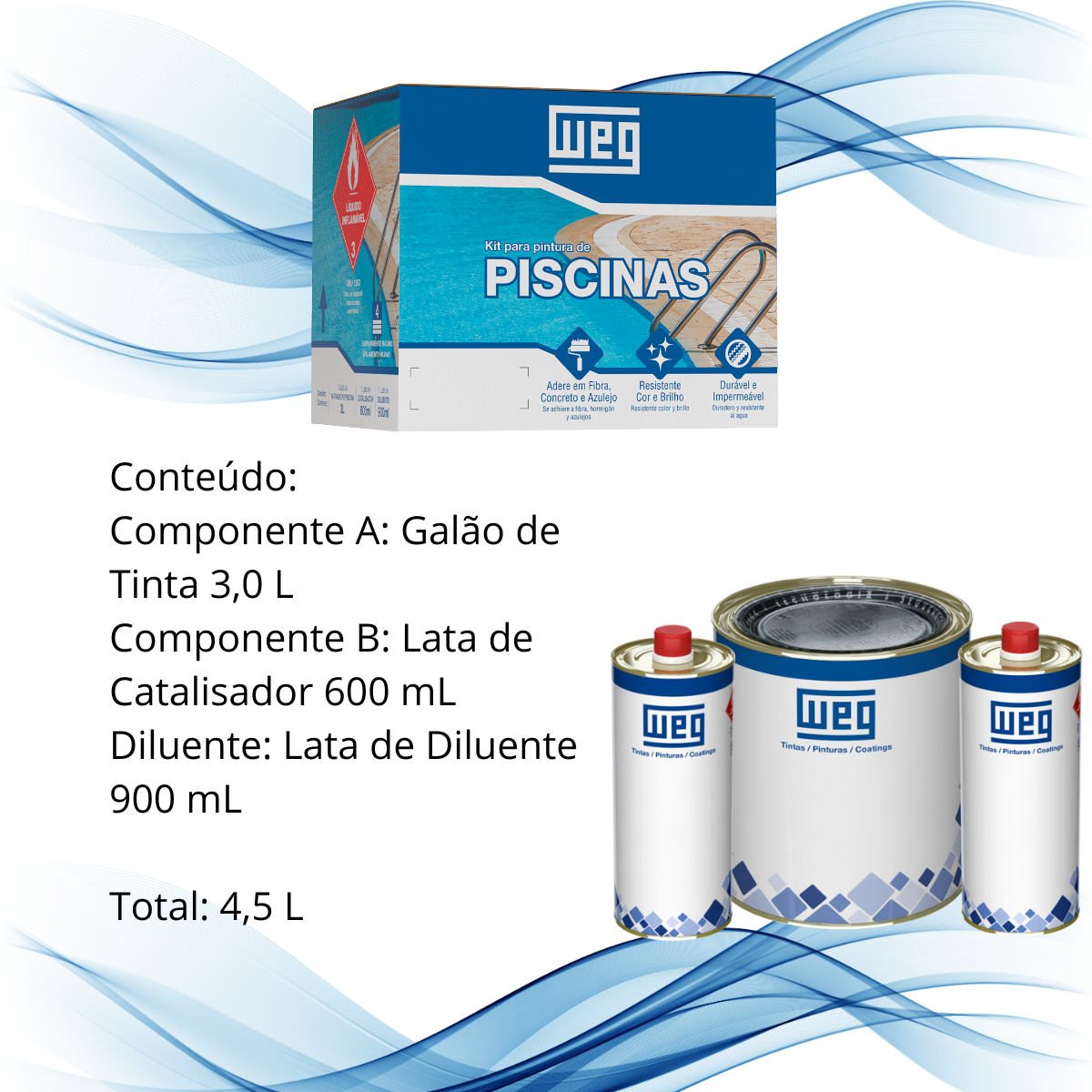 Tinta Weg Pu kPiscinas De Fibra, Concreto, Azulejo - 4,5 L