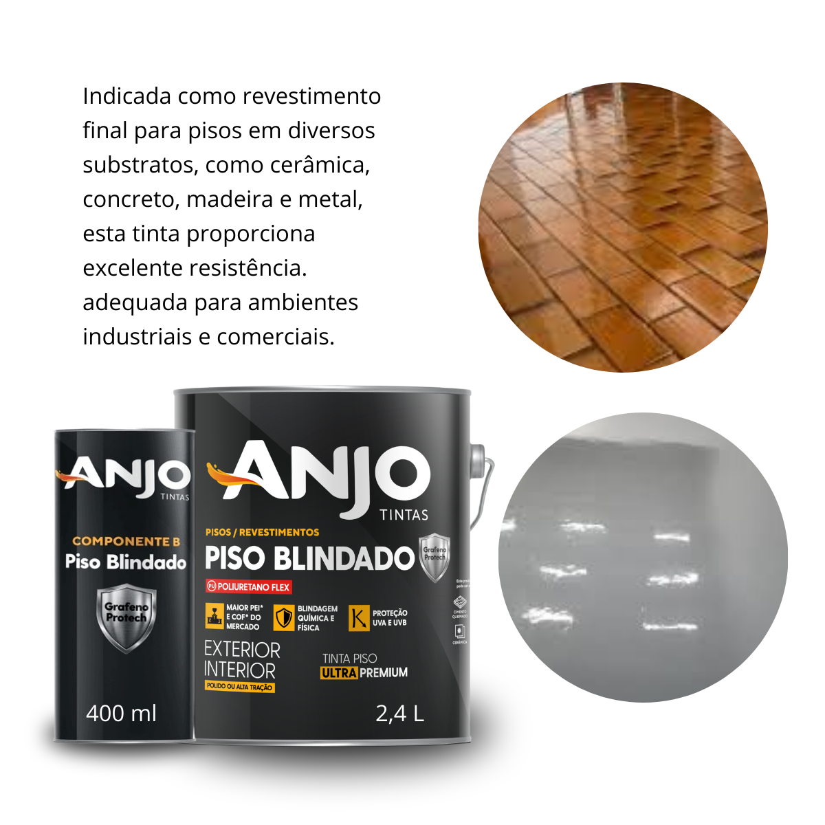 Kit Tinta Pu Piso Blindado Grafeno + Catalizador Polido Anjo