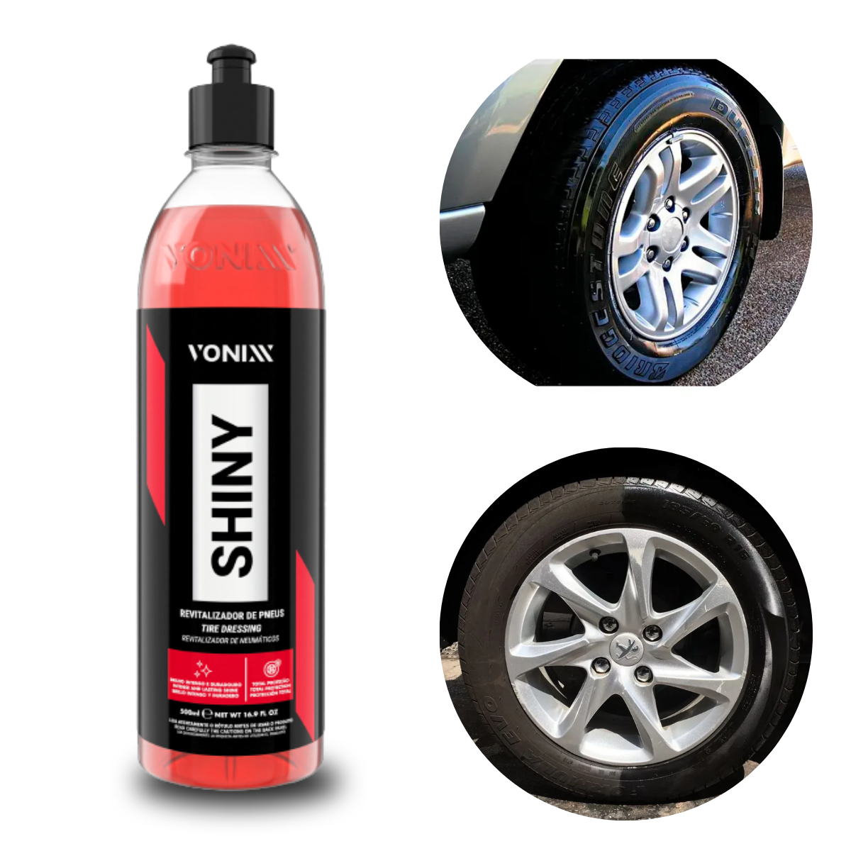 SHINY Renovador de Pneus – Brilho Intenso e Proteção Duradoura