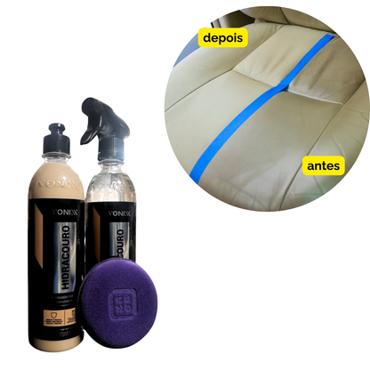 Kit Limpar Hidratar Couro Vonixx - Higicouro + Hidracouro + Esponja