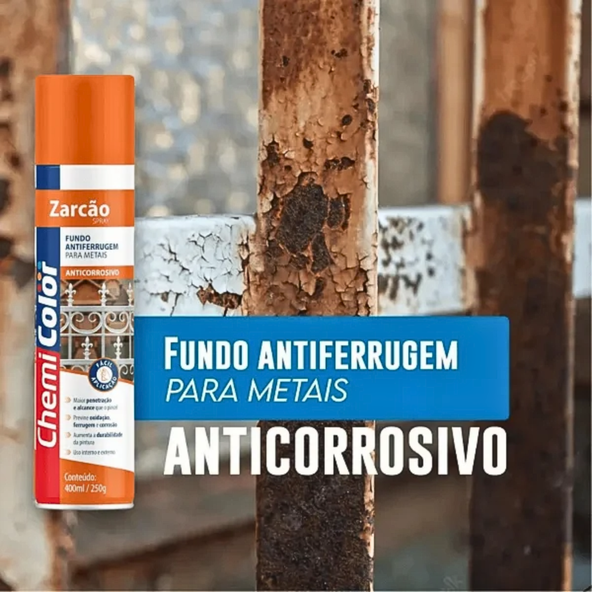 Zarcão Spray - Fundo Anticorrosivo   Primer Antiferrugem Chemicolor