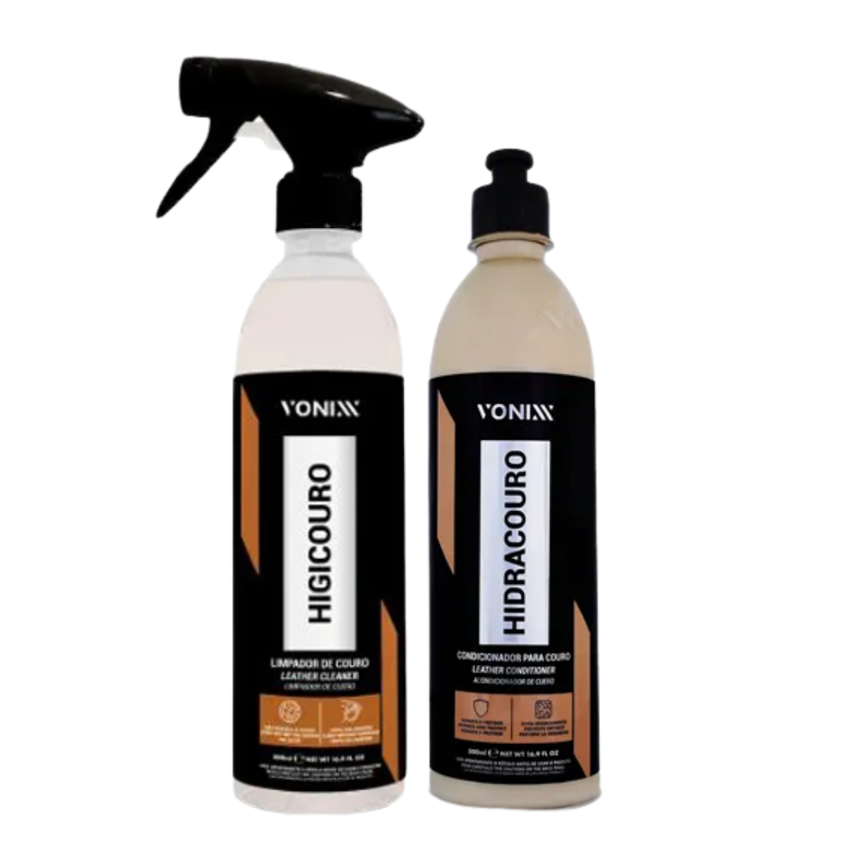 Kit Limpar Hidratar Couro Vonixx - Higicouro + Hidracouro + Esponja