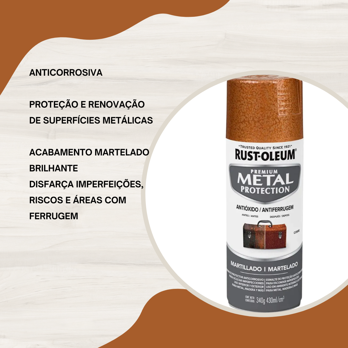 Spray Anticorrosivo Rust-Oleum Metal Protection Martelado Cobre