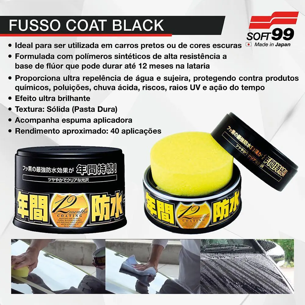 Cera Fusso Coat Preta para Carros Escuros Soft99 – Alta Proteção e Brilho