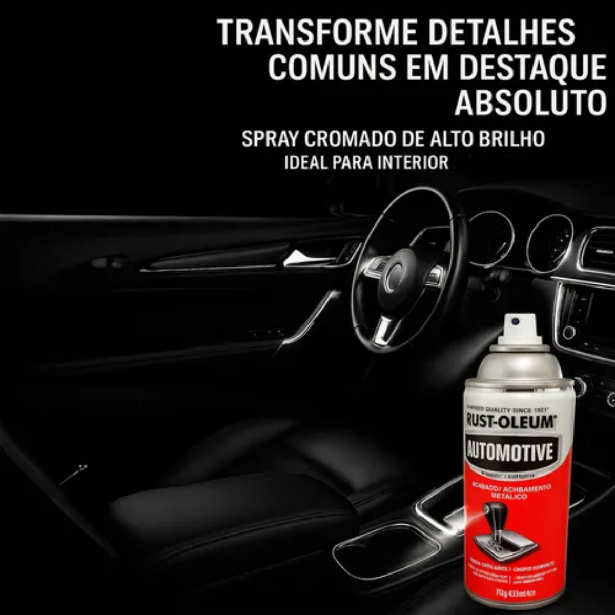 Tinta Spray Automotiva P/ Uso Interior Metálico Cromo Brilhante Rust Oleum