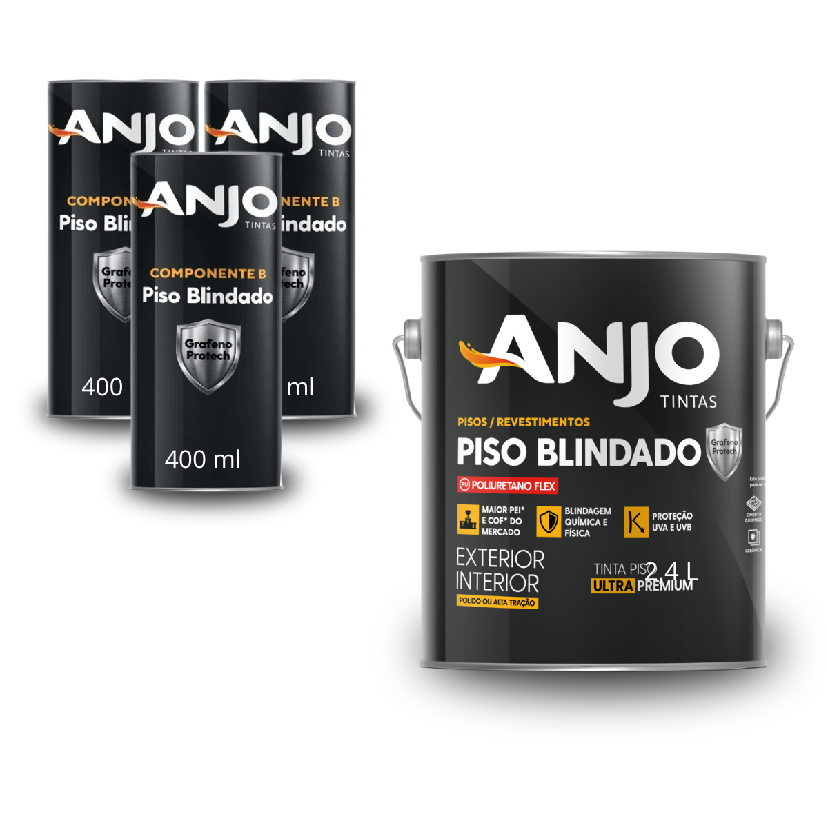 Kit Tinta Pu Piso Blindado Grafeno + Catalizador Polido Anjo