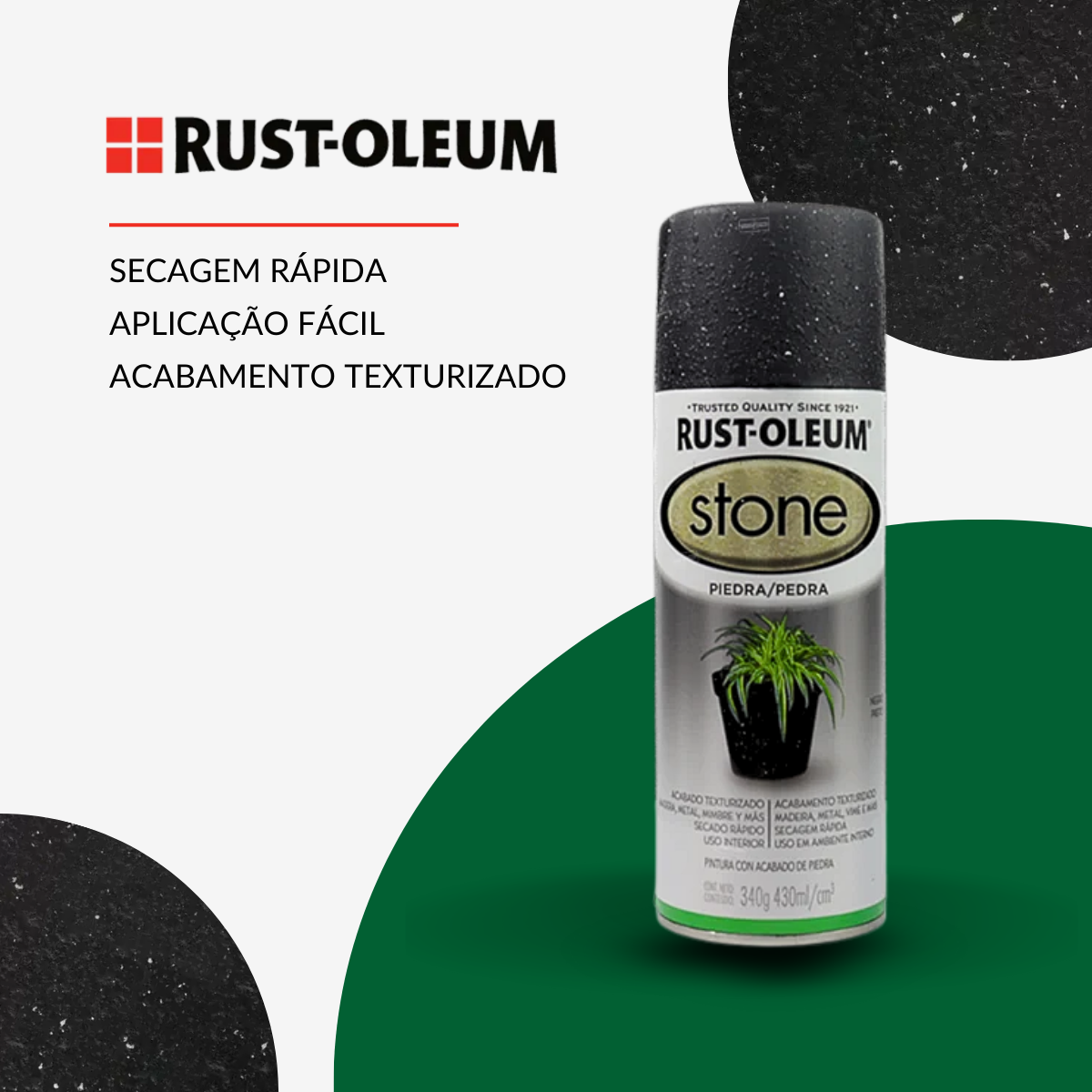 Spray Rust-Oleum Stone Acabamento Pedra Preto