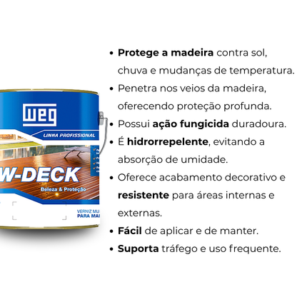 Verniz Tinta WEG W-DECK 3,6L Proteção Madeira Deck Pisos Construção