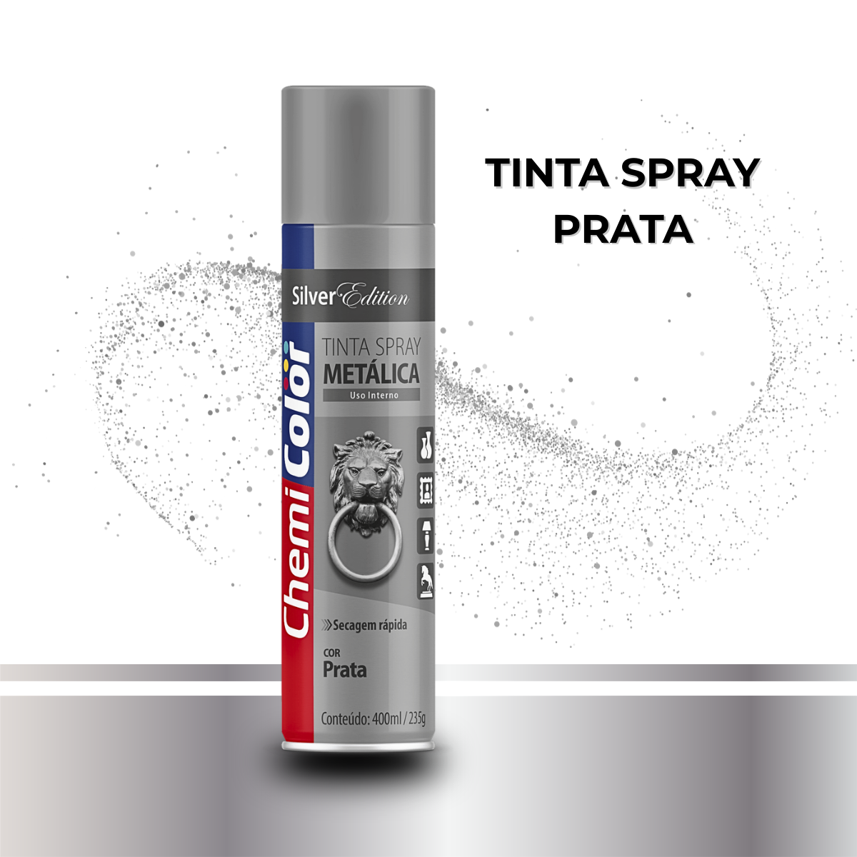 Spray Metálico Prata - Acabamento Brilhante - Chemicolor