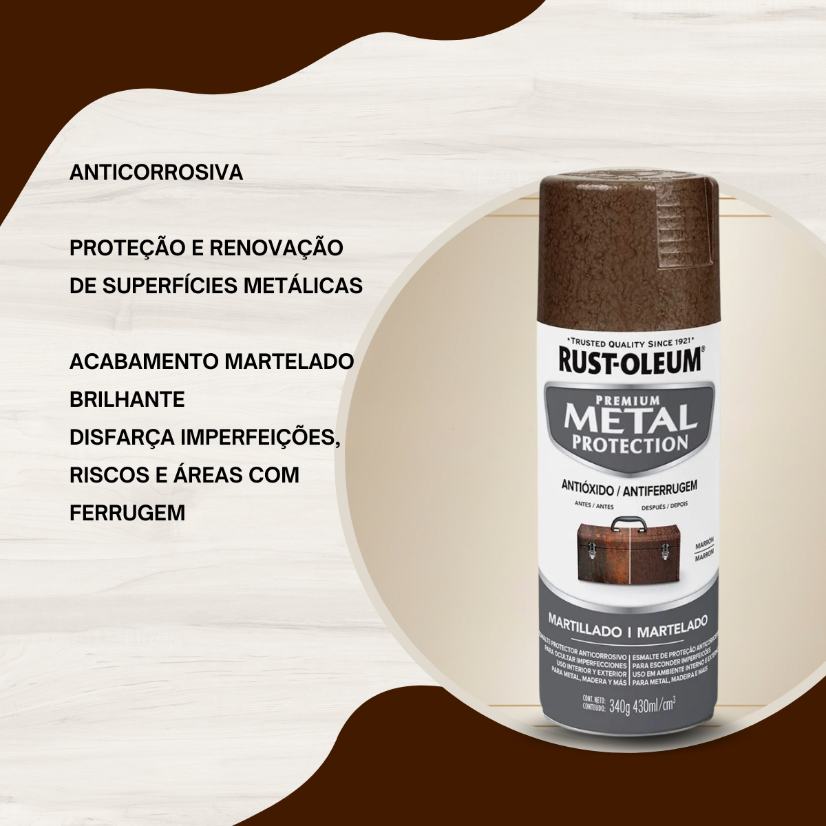 Spray Anticorrosivo Rust-Oleum Metal Protection Martelado Marrom Brilhante