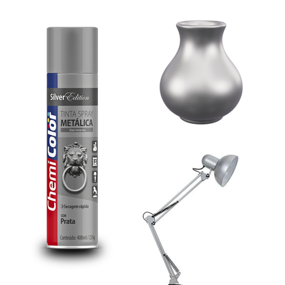 Spray Metálico Prata - Acabamento Brilhante - Chemicolor